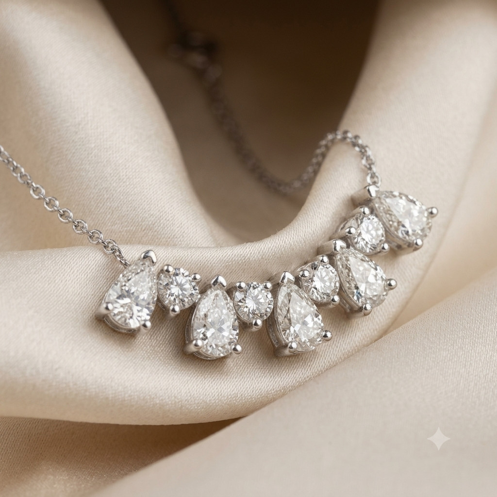 1.30Ct Pear & Round CVD Lab Grown Diamond Pendant Necklace 14K White Gold