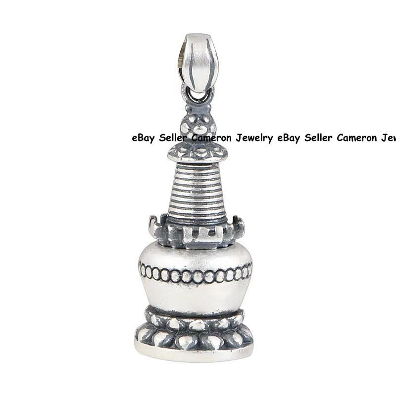 999 Pure SilverBuddhist Stupa Pendant Tibetan Style Charm Can Open 11-12g