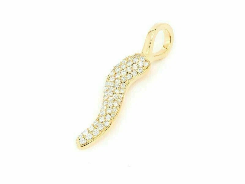1.20 Ct Moissanite Italian Horn Amulet Pendant Free Chain 14K Yellow Gold Plated