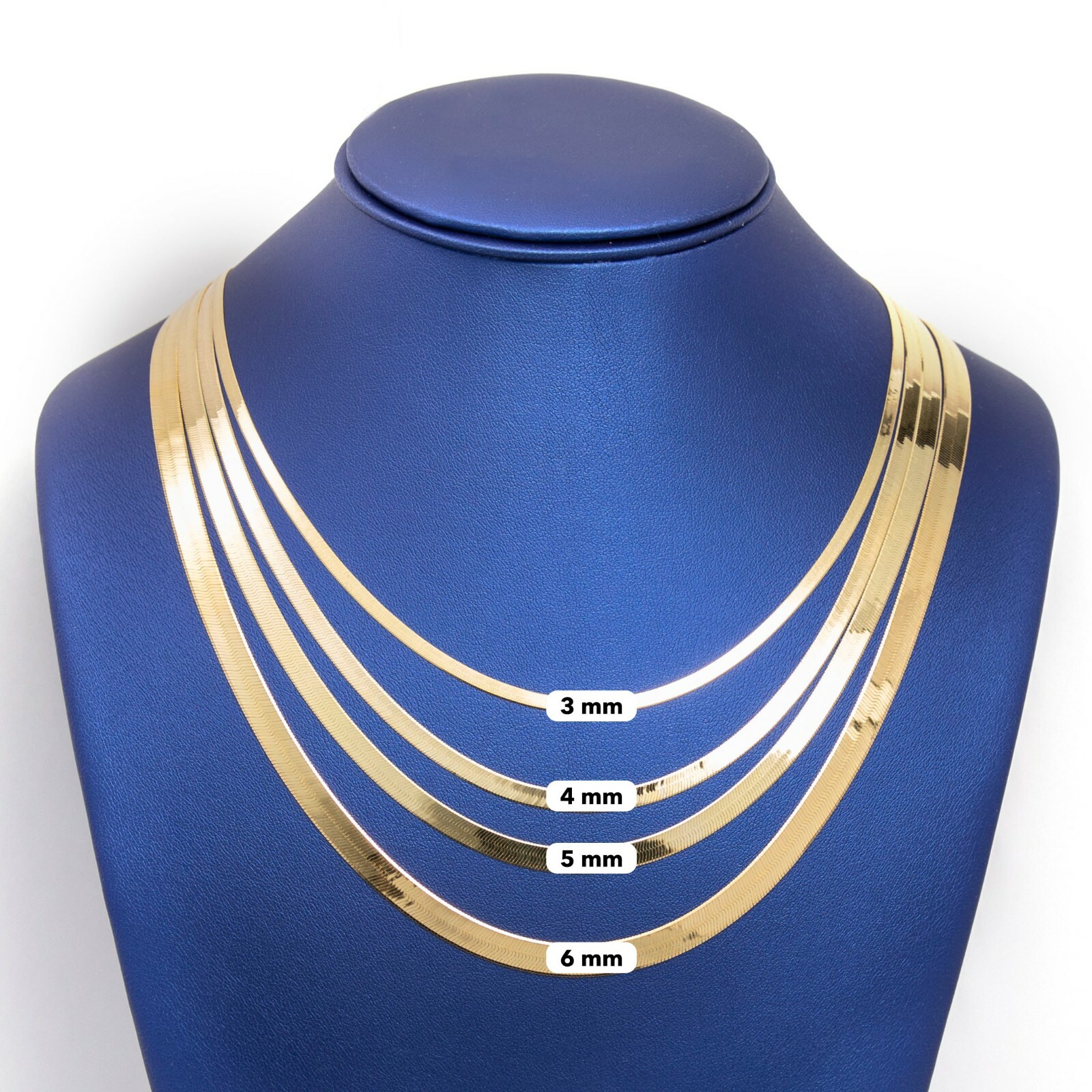 High Polished Herringbone Necklace Chain 14K Solid Yellow Gold All Sizes