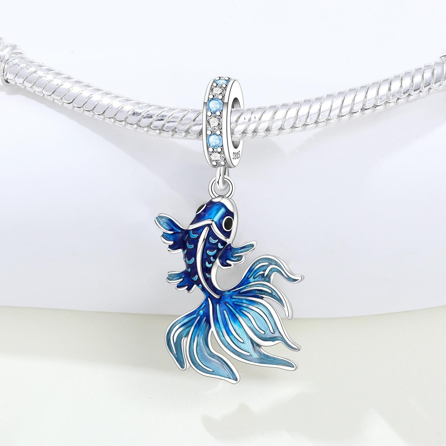 Blue Charm 925 Sterling Silver Ocean Pearls Betta Fish Pendant Birthday Party Gi