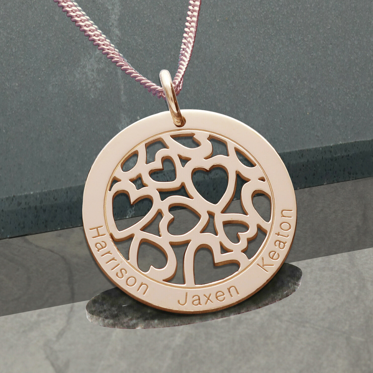 Rose Gold Plated on Sterling Silver Personalised Hearts Pendant & Chain Option