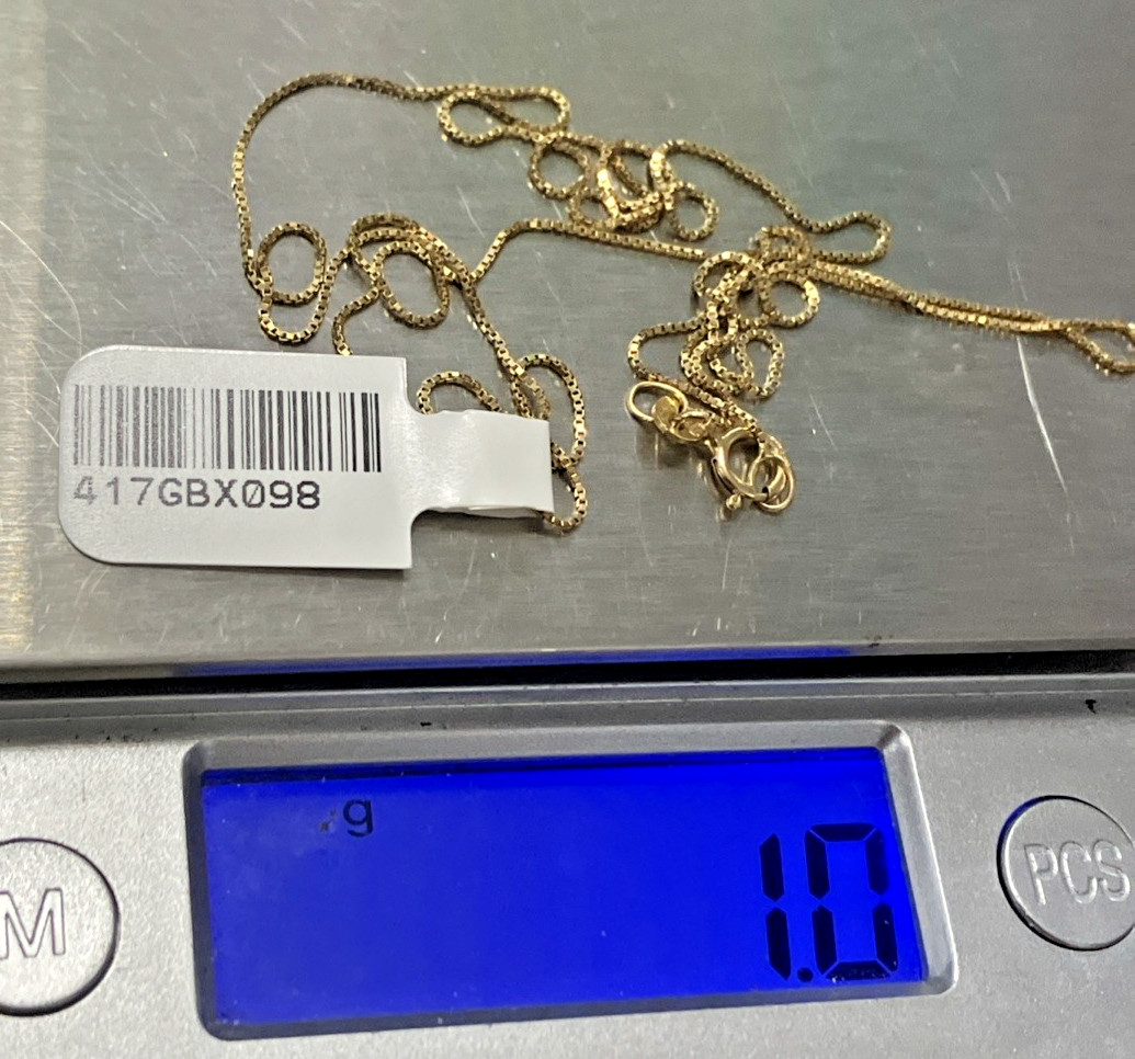 10kt Real Solid Gold Thin Box Chain Necklace 1gram 20” GND Brand New with Tag