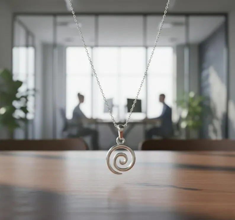 925 Sterling Silver Spiral Pendant Necklace Handmade Minimalist Jewelry