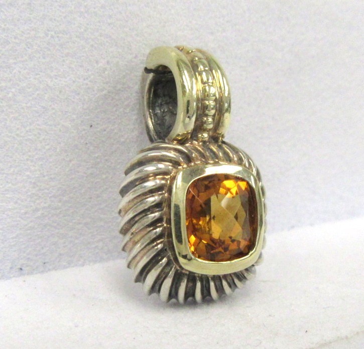 Vintage David Yurman Fluted Albion Sterling Silver 14k Citrine Enhancer Pendant