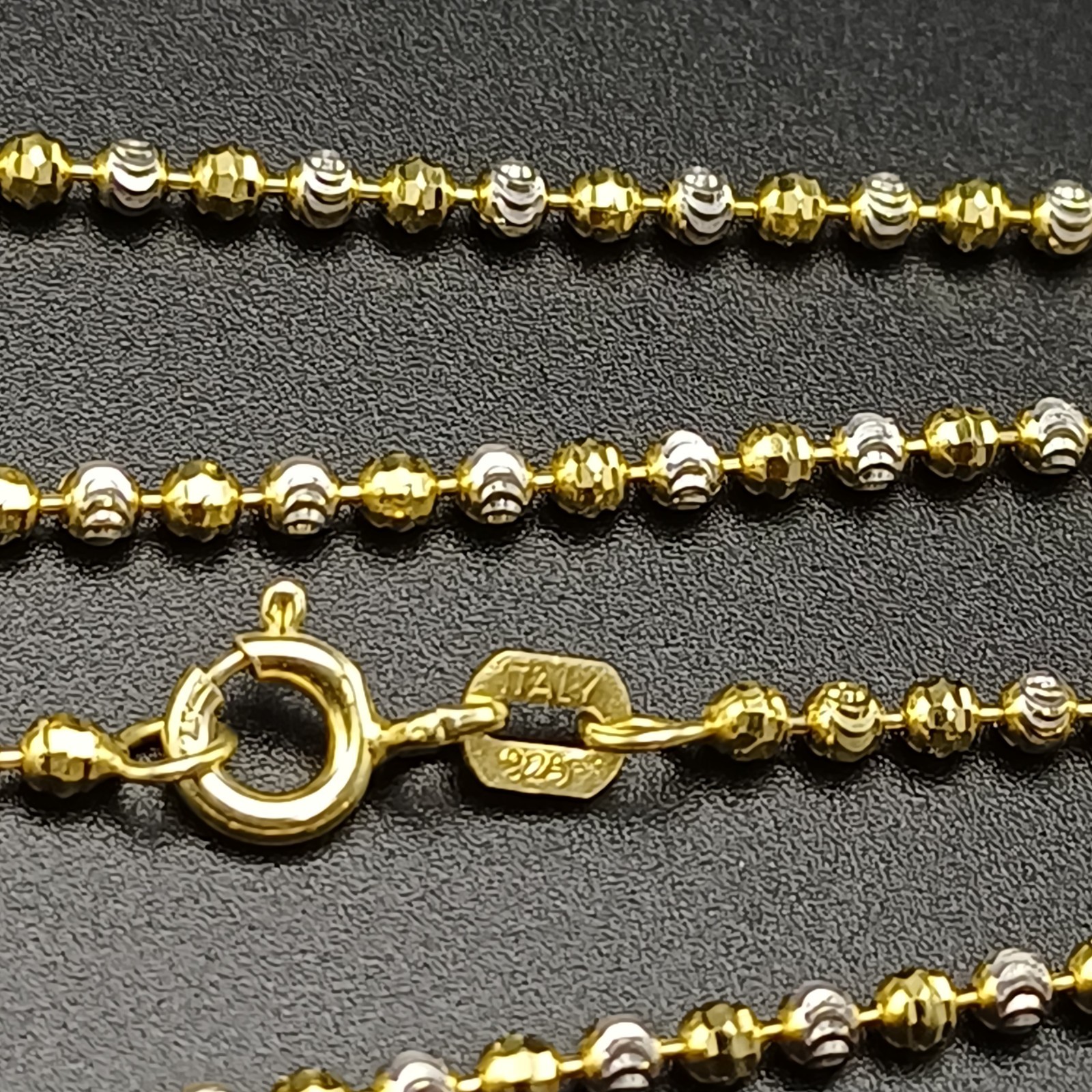 925 Sterling Silver Diamond Cut Ball Chain Necklace Italy 16″ Two Tone Sparkly