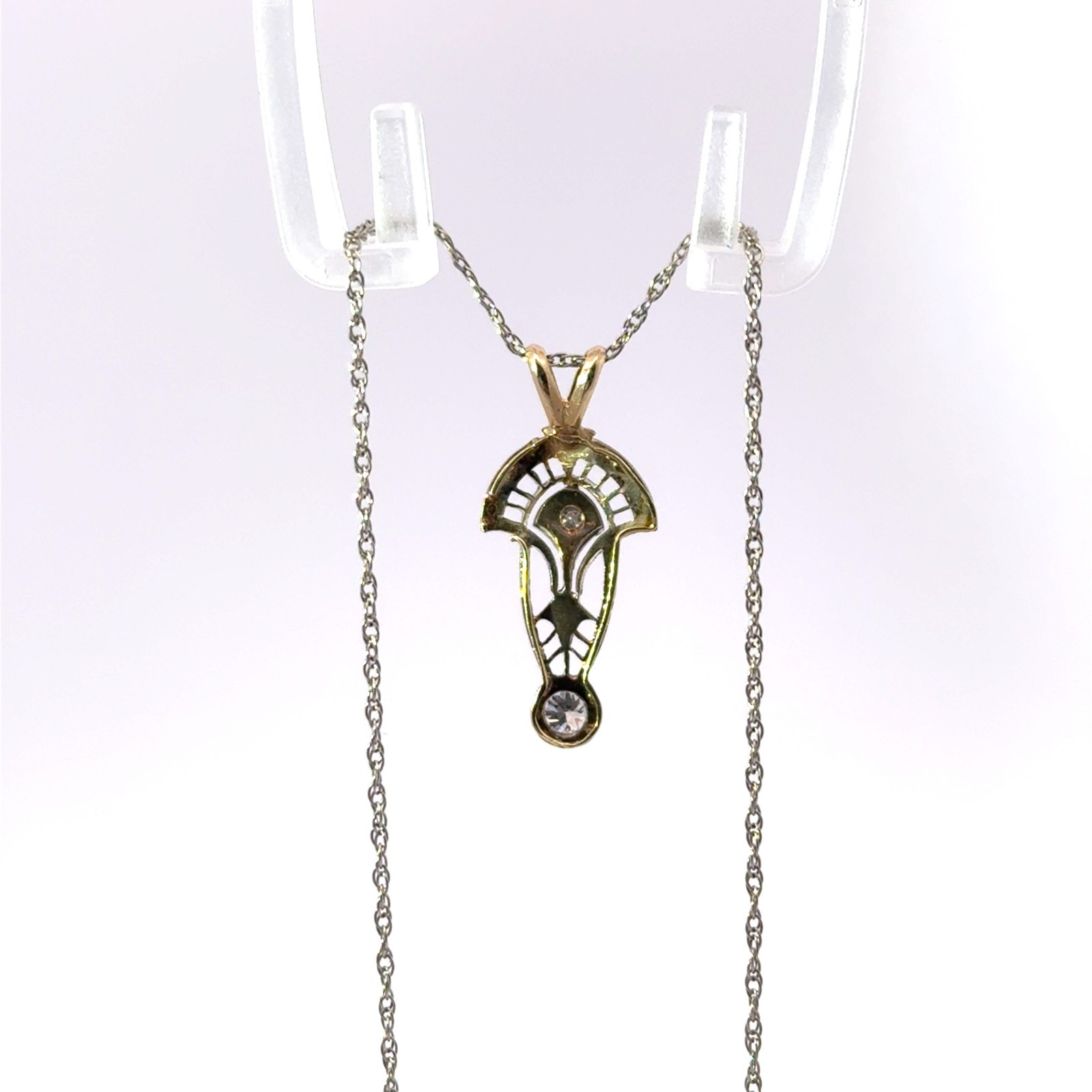 14k Yellow & White Gold Stamped & Platinum Diamond Art Deco Chain Necklace 18″