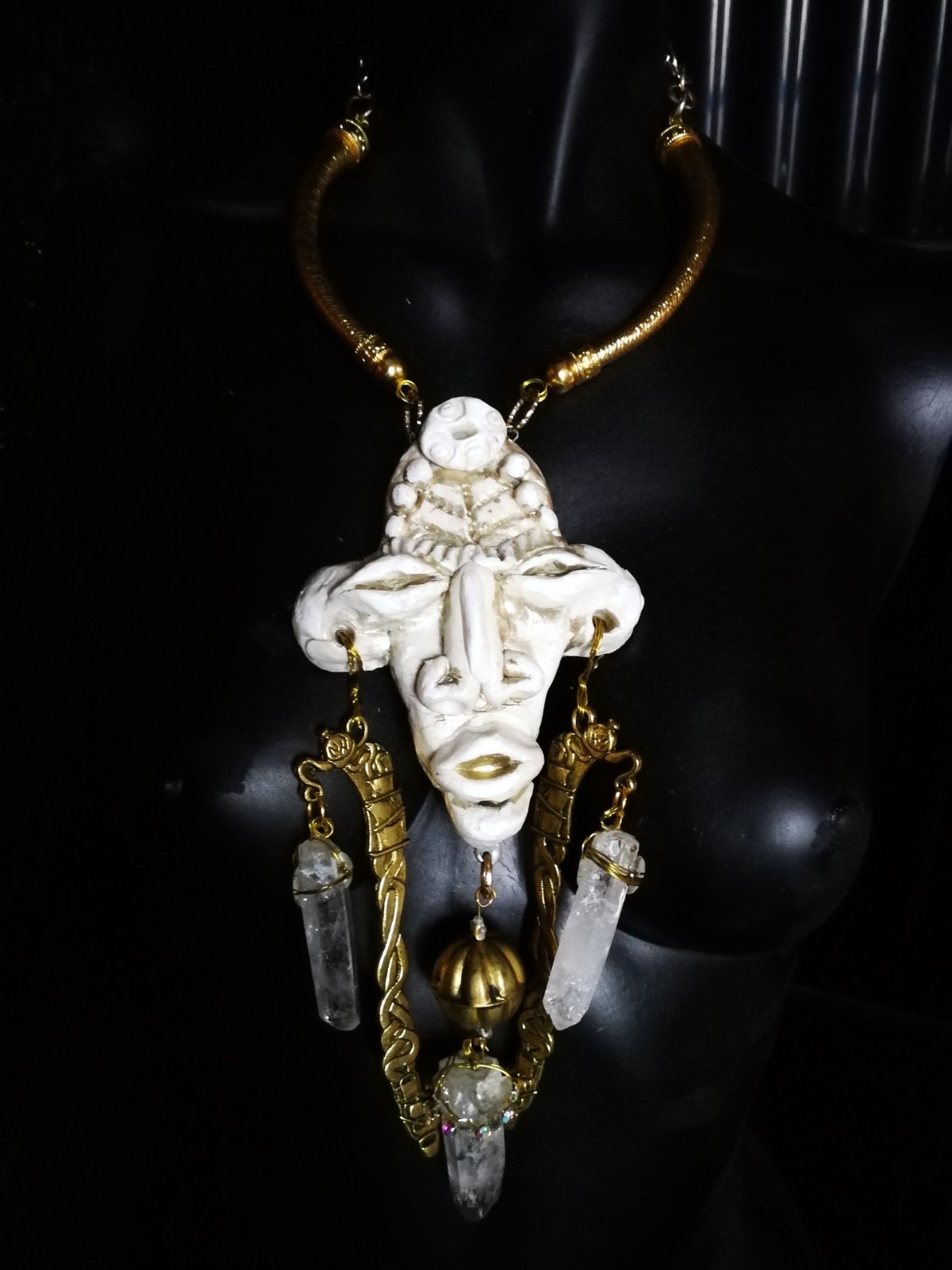 Luxury Jewelry Necklace Pendant Tribal Crystal Rock Charm Statement Ethnic Mask