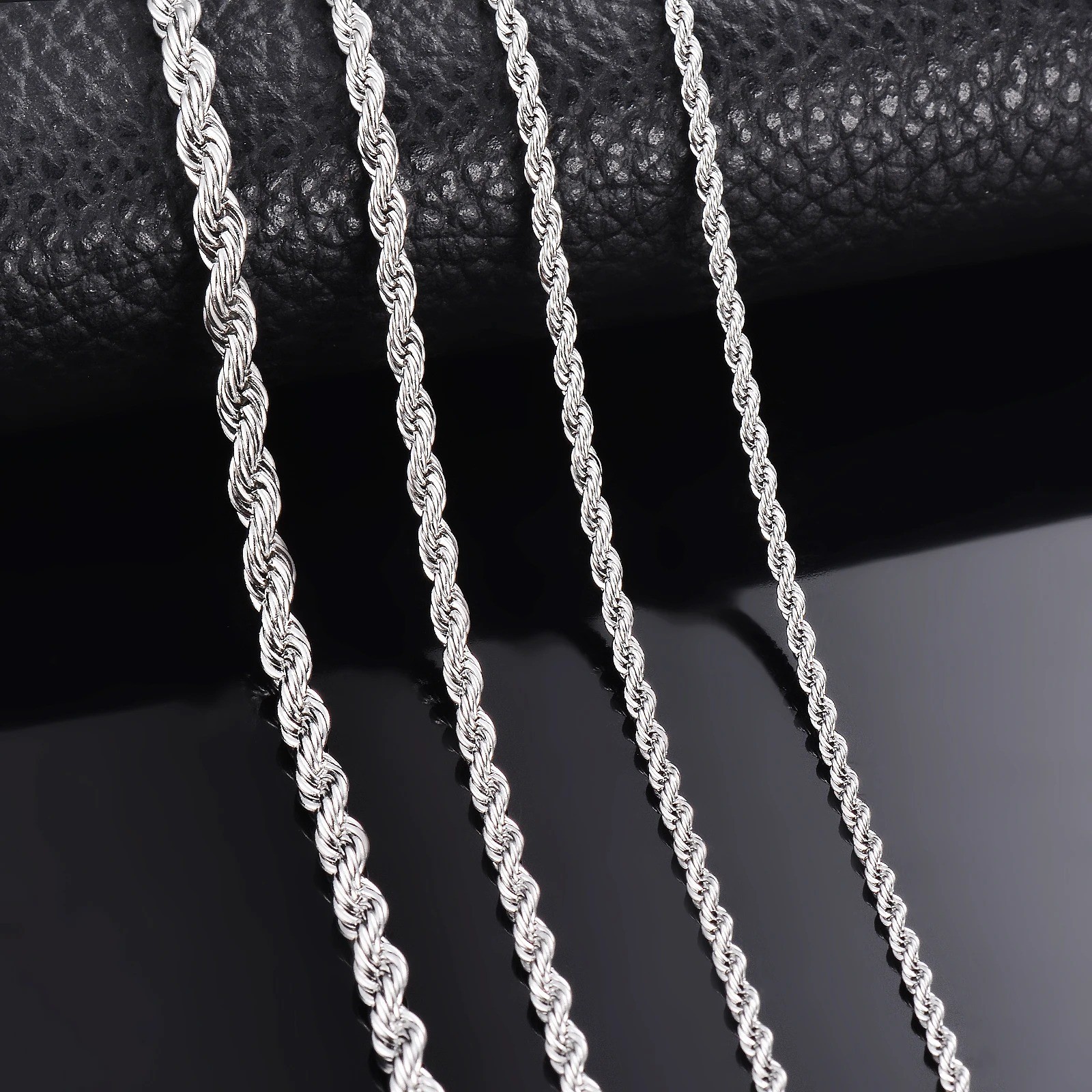 Italy Stainless Steel Rope Chain Necklace Bracelet 2-5mm Unisex Silver Jewelry