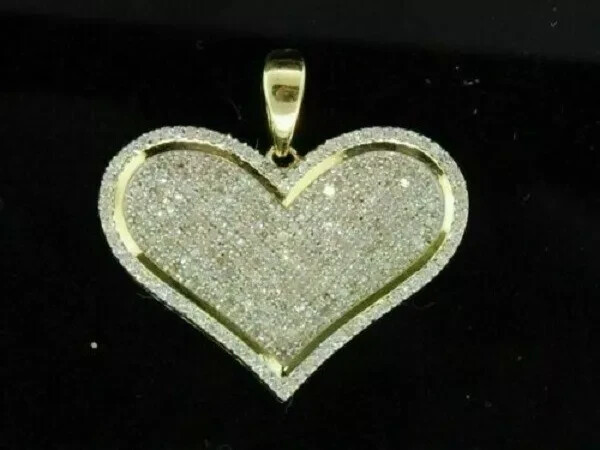 2.00 Carat Round D/VVS1 Diamond Love Heart Pave Pendant 14K Yellow Gold Finish
