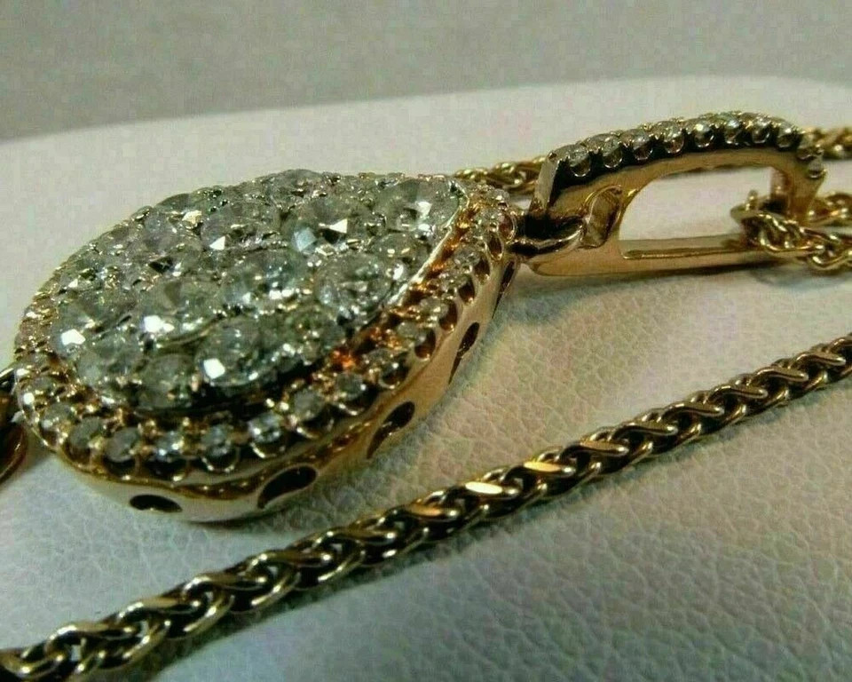 2.00Ct Round Lab Created Diamond Women’s Teardrop Pendant 14K Yellow Gold Plated