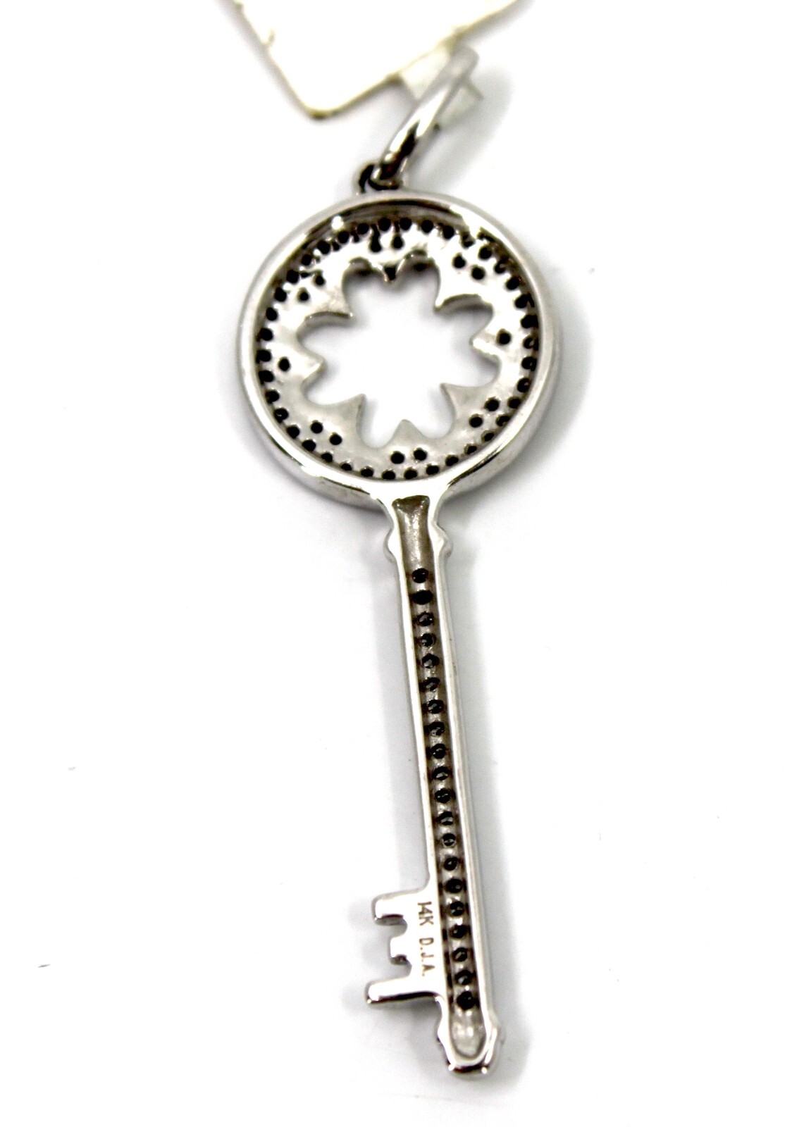 Diamond Key Pendant in 14k Solid White Gold Sign D.J.A