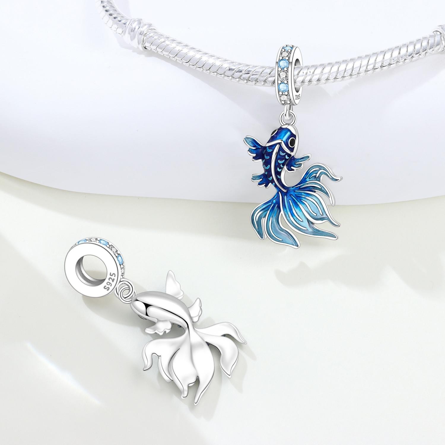 Blue Charm 925 Sterling Silver Ocean Pearls Betta Fish Pendant Birthday Party Gi