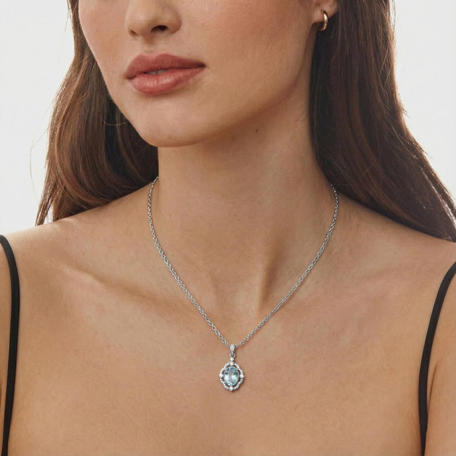 4.50 Ct Oval Cut Natural Aquamarine Diamond 14K White Gold Anniversary Pendant