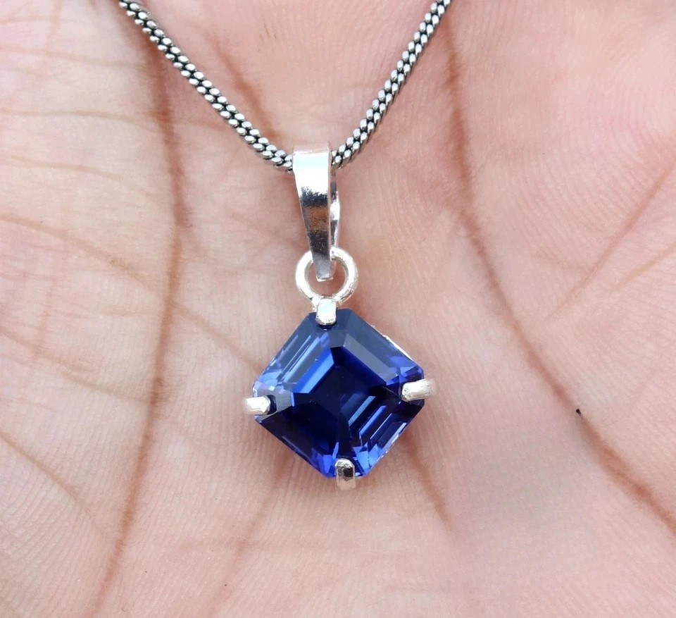 Natural Certified 12.00 ct Royal Blue Sapphire Pendant Sterling Sliver Jewelry