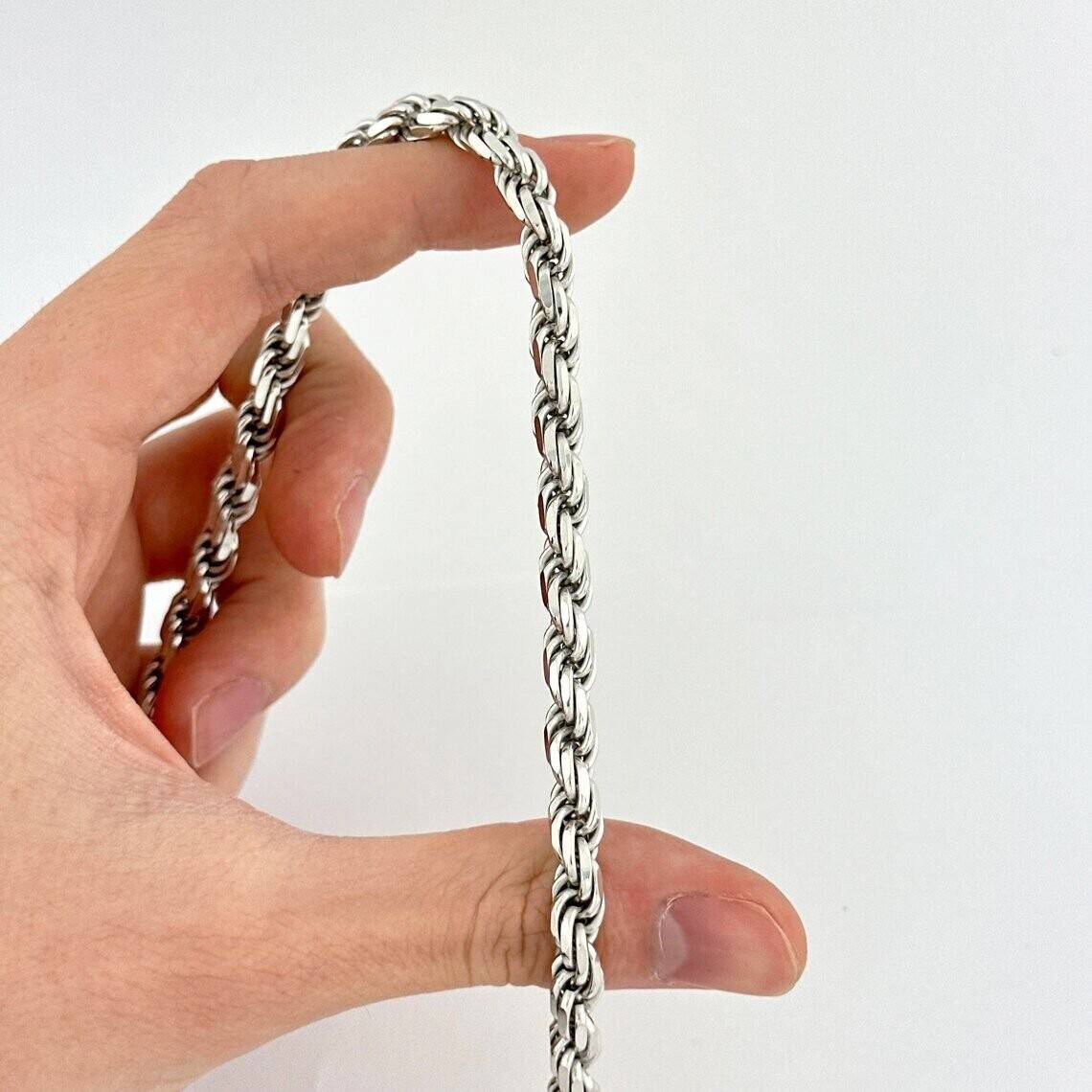 925 Sterling Silver Diamond Cut Rope Chain 5.50mm Mens Necklace Rhodium Finish