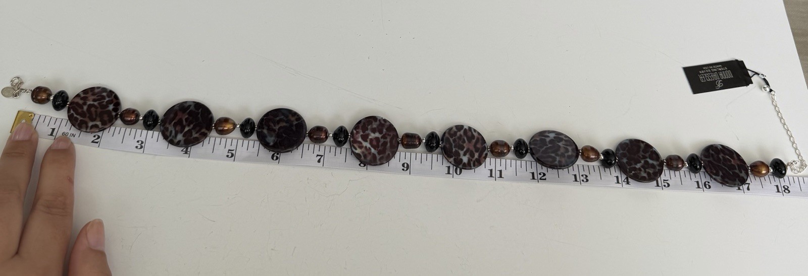 NWT Donna Dressler Leopard Print Agate Necklace 925 Genuine Onyx and Pearls!