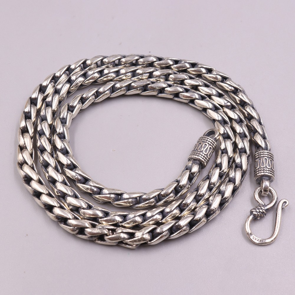 Pure S925 Sterling Silver Chain Men 5mm Unique Wheat Link Necklace 56-57g 21.6in