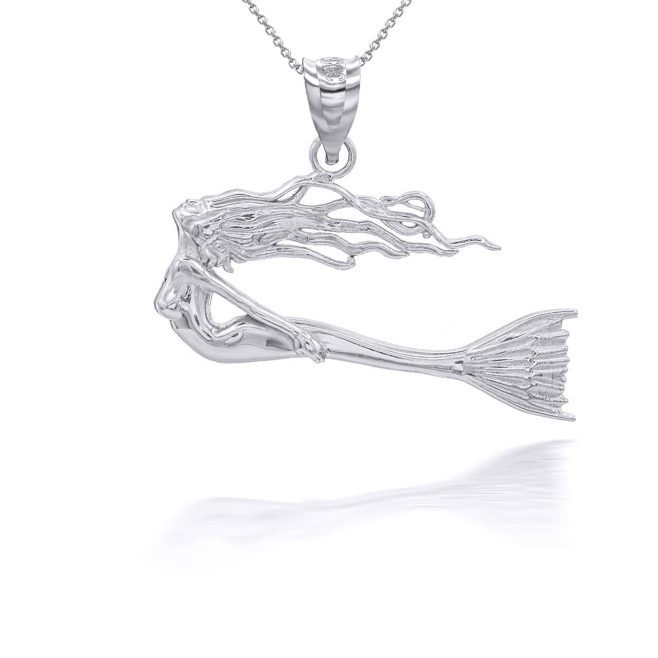 Gold Swimming Mermaid Pendant Necklace ( Available In Yellow/Rose/White)