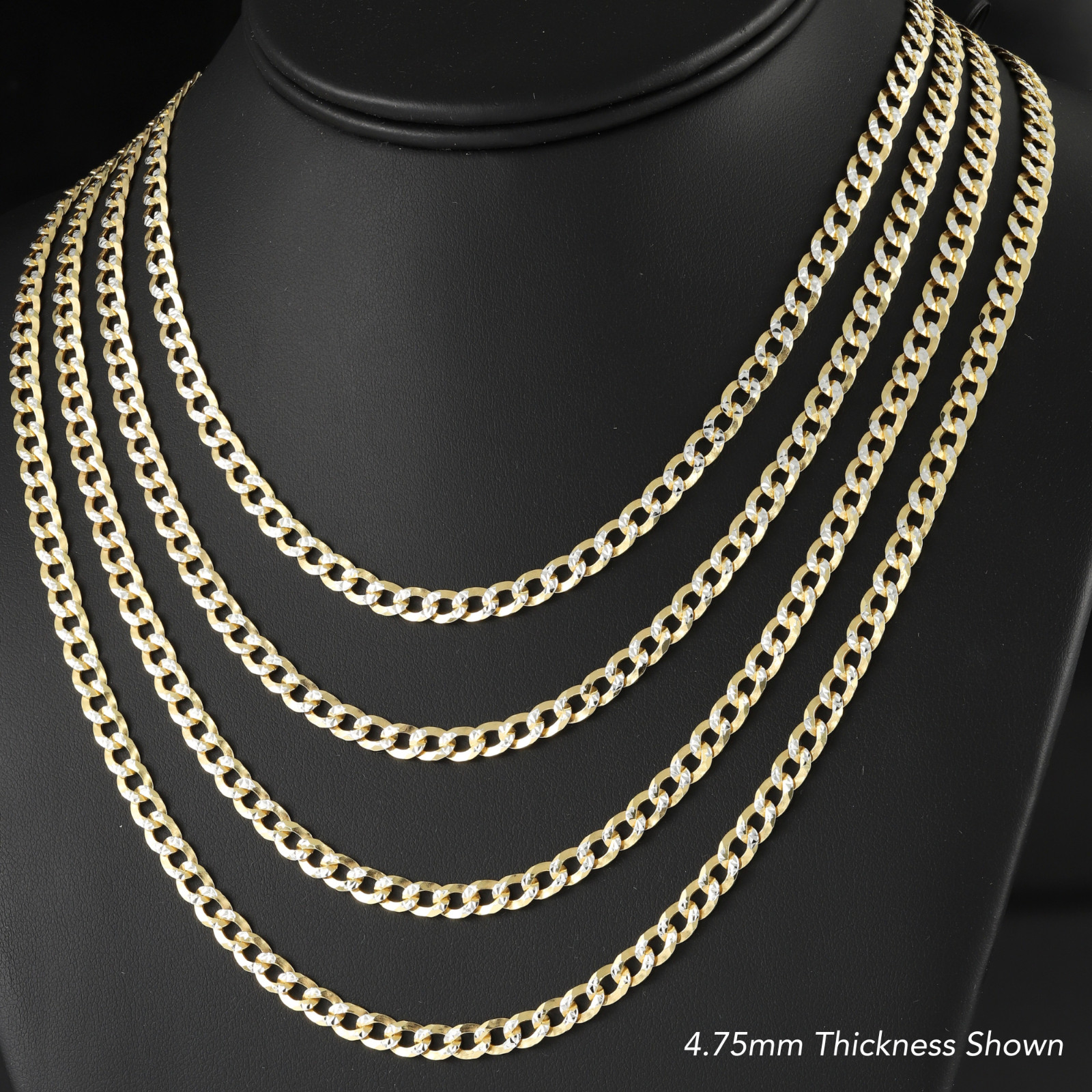 Two-Tone Gold 4mm-7.5mm Curb Chain Italian Necklace 18″-26″ 925 Sterling Silver