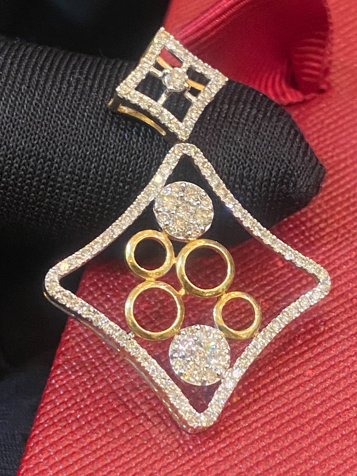 Pave 1.22 Cts Round Brilliant Cut Natural Diamonds Pendant In Fine 14K Rose Gold