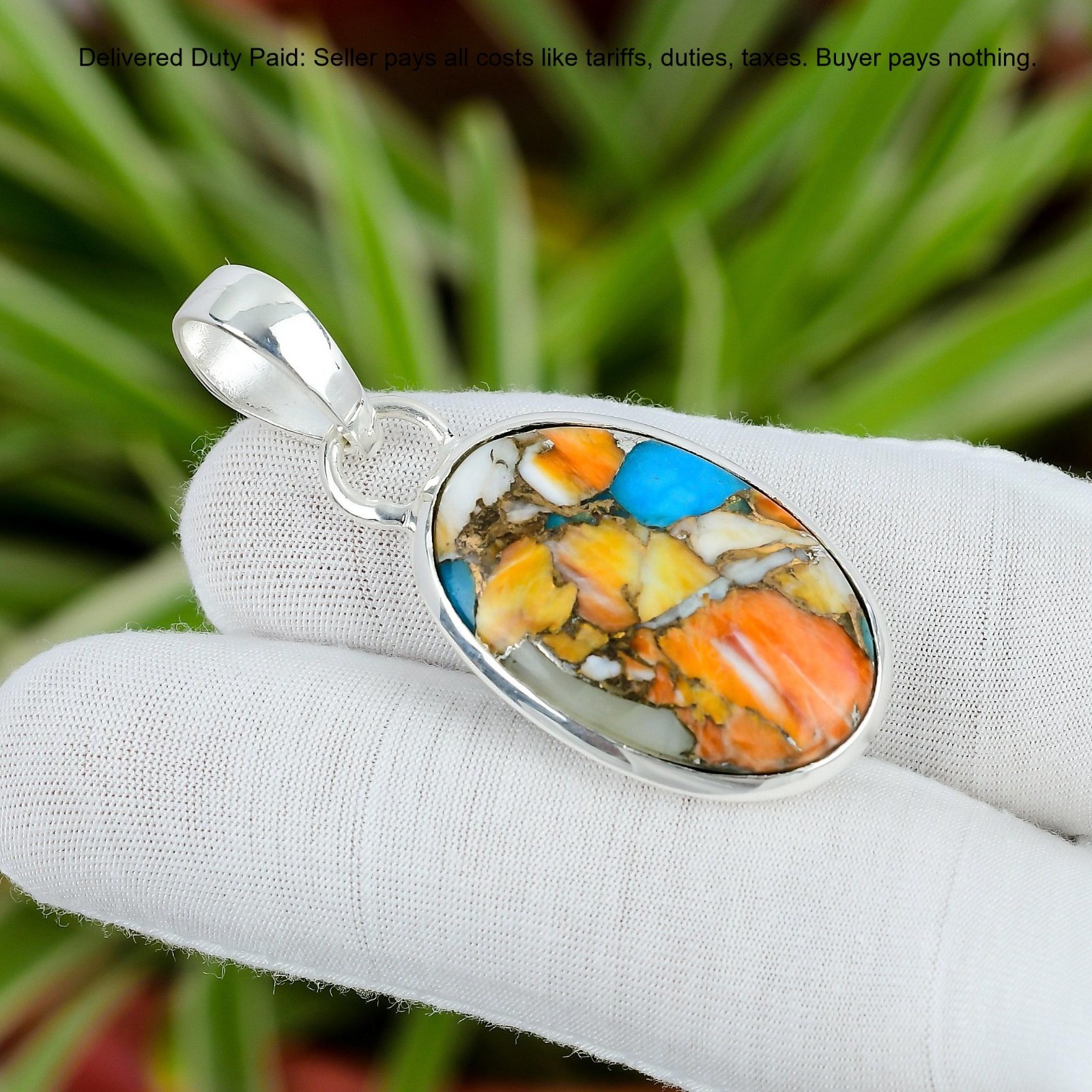 925 Silver Spiny Oyster Copper Turquoise Gemstone Bezel Boho New Pendant Jewelry