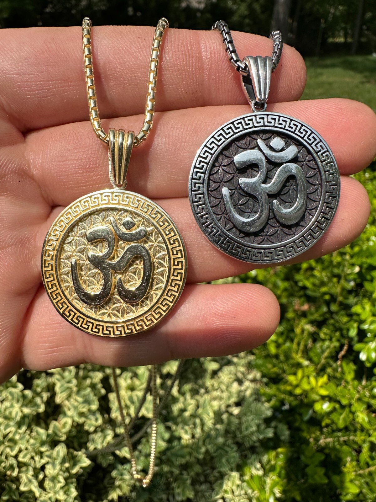 Real 925 Silver / 14k Gold Plated Ohn Hindu Om Big 1″ Medallion Pendant Necklace