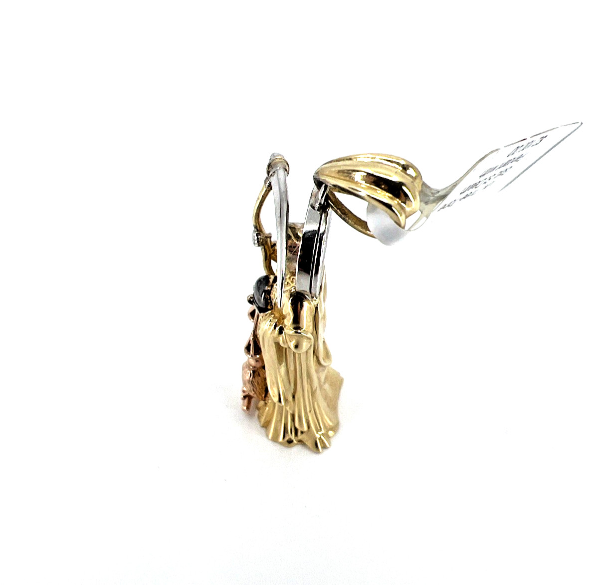 10K Tri-Color Gold Santa Muerte Pendant 2″ Italian CZ Santisima Muerte Authentic