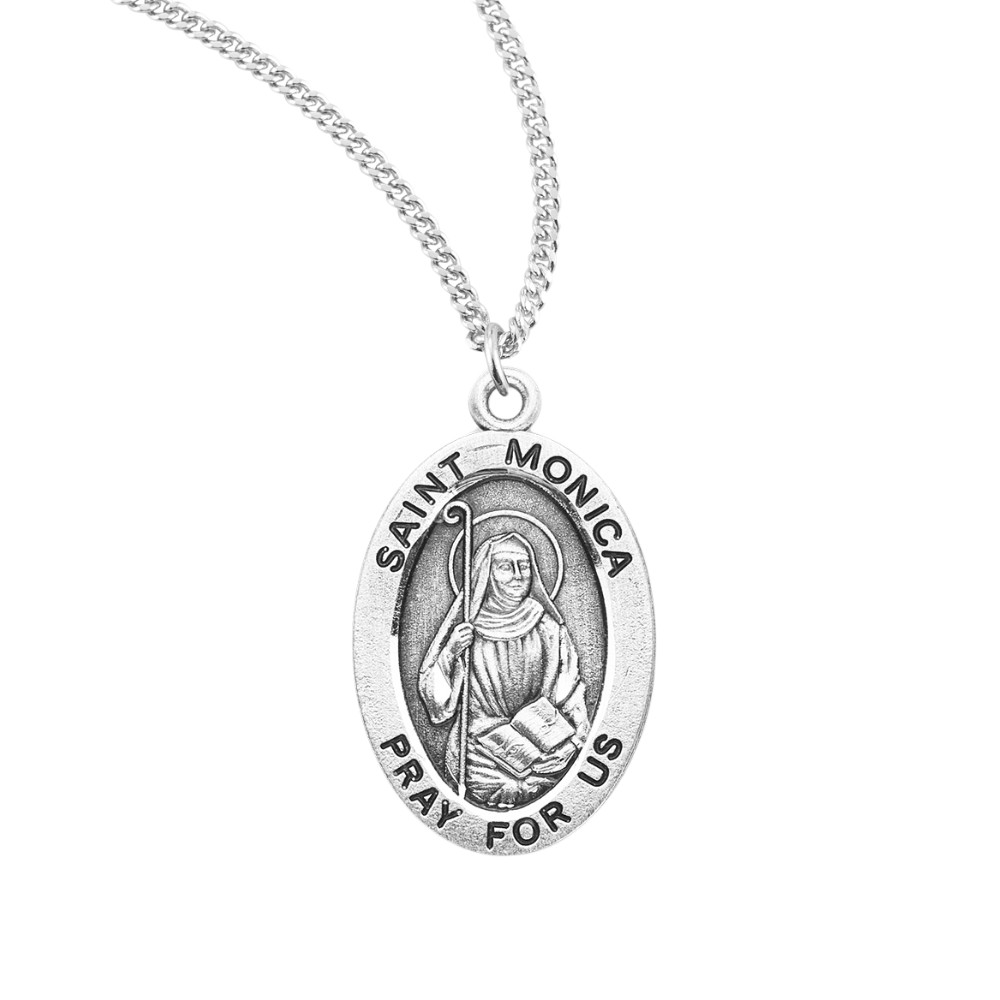 Ladies Sterling Silver Saint Monica Pendant Medal Necklace Made in USA