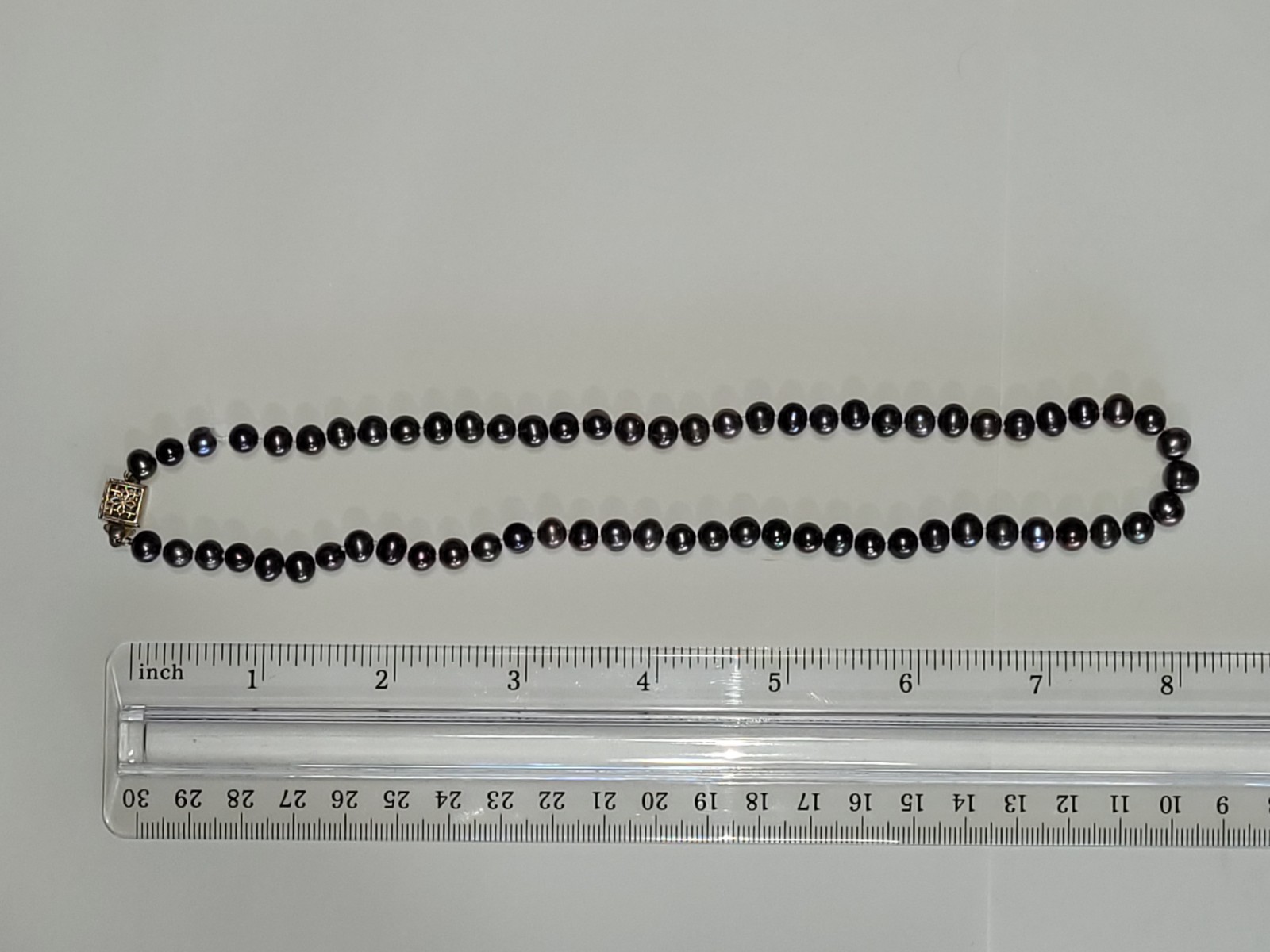 Black Freshwater Pearl Necklace 16″ 925 Silver Filigree Clasp Fine Fashion