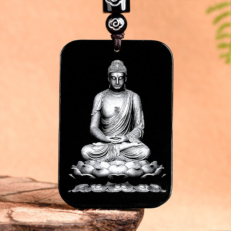 Natural Hotan Black Dark Jade Shadow Carving Zodiac Buddha Pendant Male Female