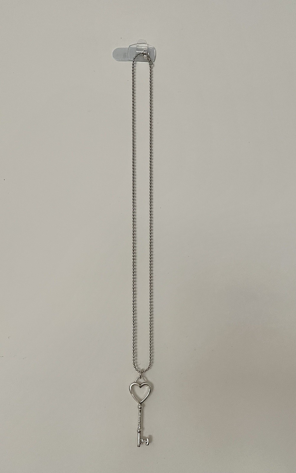 Tiffany & Co. 925 Sterling Silver Heart Key Pendant Ball Chain Necklace