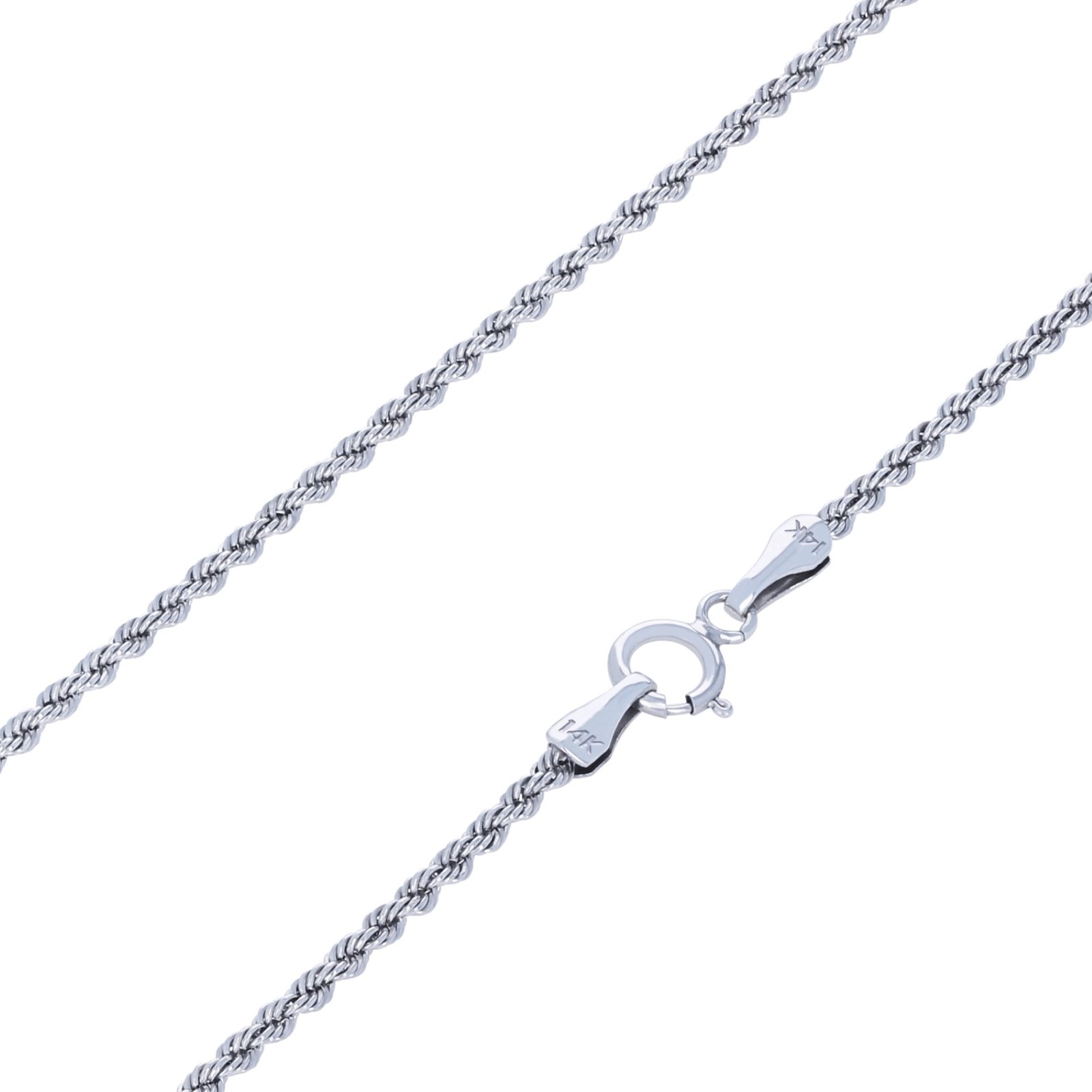 14K White Gold 1.5mm Diamond Cut Rope Chain Link Necklace Mens Womens 20″