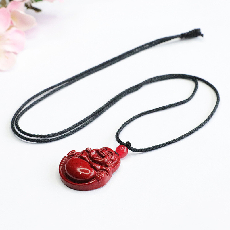 Male Female Laughing Buddha Pendant Jewelry Cinnabar Necklace Couple Talisman