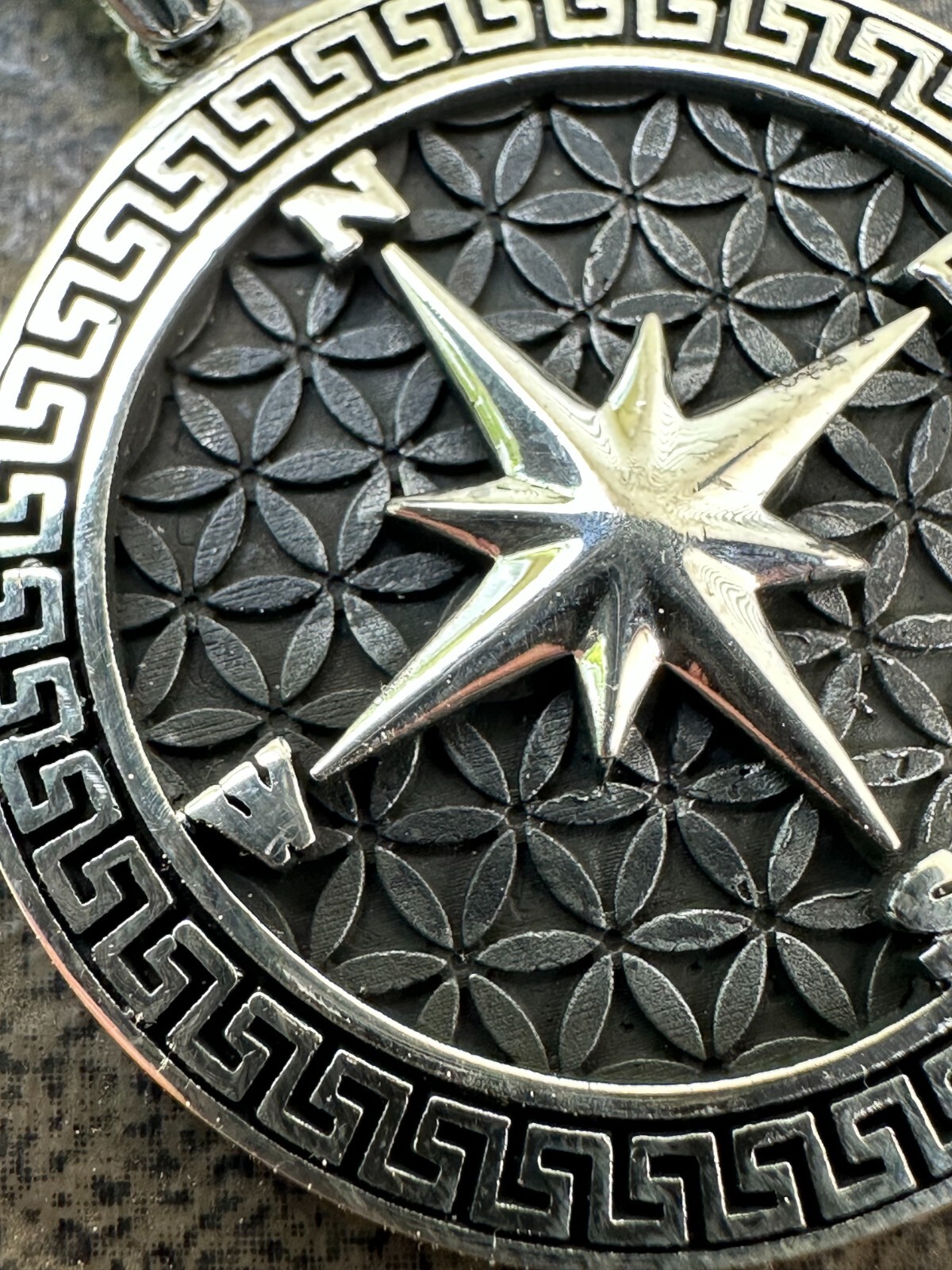 Real 925 Silver / 14k Gold Plated North Star Compass Medallion Pendant Necklace