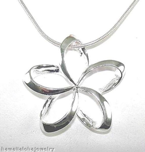 26MM SOLID 925 STERLING SILVER HAWAIIAN RIBBON PLUMERIA FLOWER SLIDE PENDANT