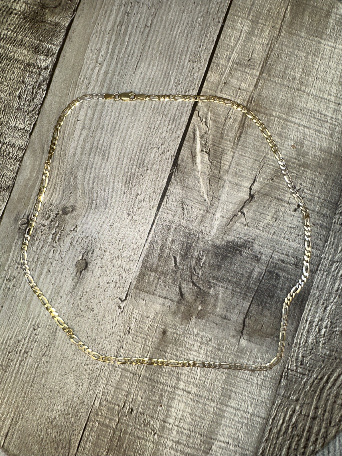 925 Sterling Silver Figaro Chain Necklace 20in Gold Tone Two Tone