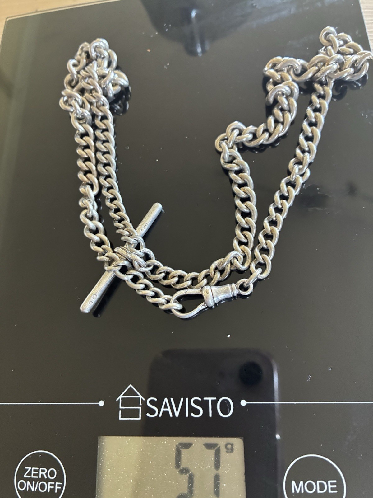 Antique 1898 silver Hallmarked Albert chain with bar