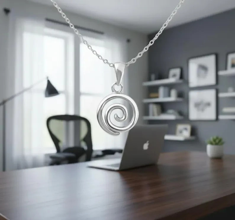 925 Sterling Silver Spiral Pendant Necklace Handmade Minimalist Jewelry
