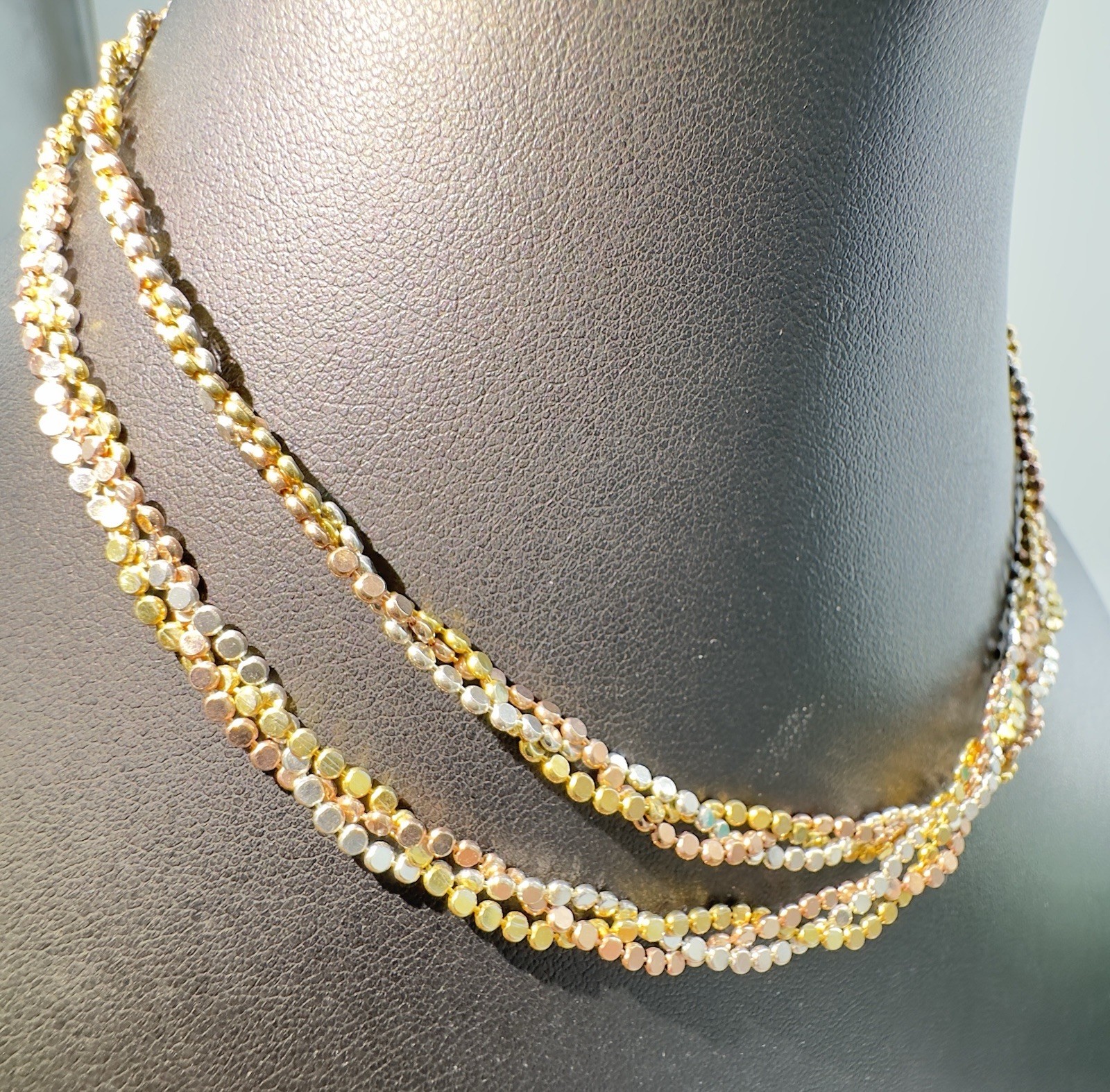 Sparkling Milor Italy Sterling Silver 925 Tricolor Beaded Necklace 30” Long 20g