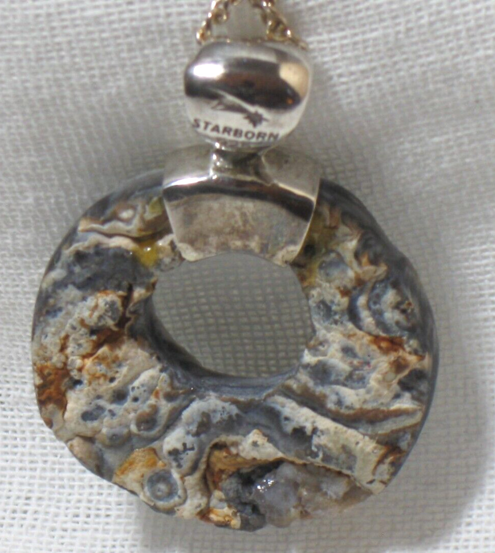 Reversible, Double Sided STARBORN Druzy Geode Quartz Pendant with Sterling Chain