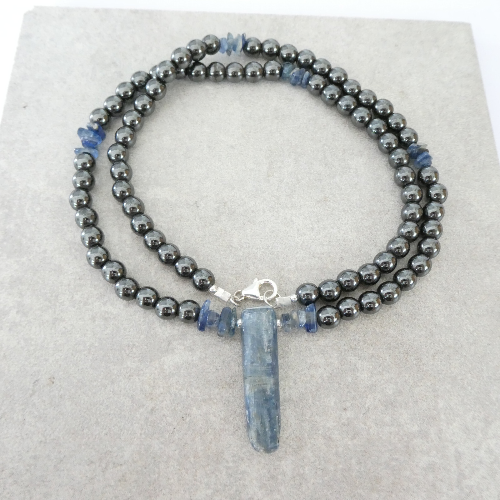 Natural Kyanite Hematite Gemstones Necklace Men Women Genuine Crystal Gift Video