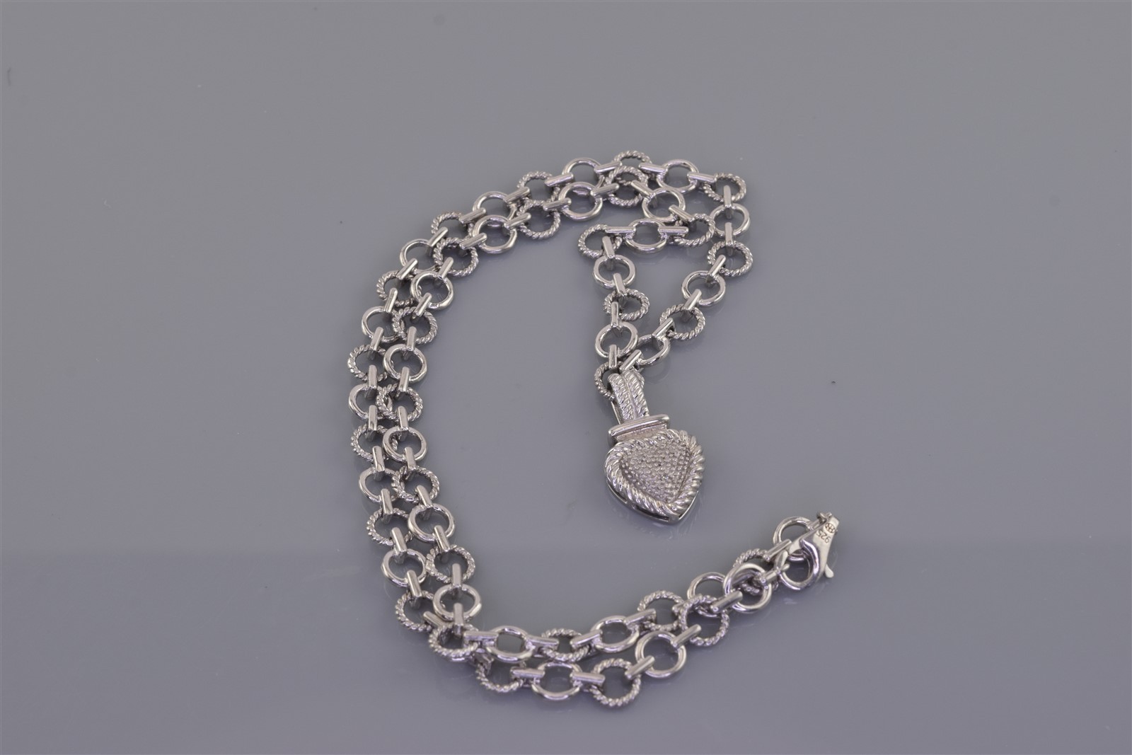 Heng Ngai Sterling Silver Diamond Accented Heart Cable Chain 925 Necklace 17″
