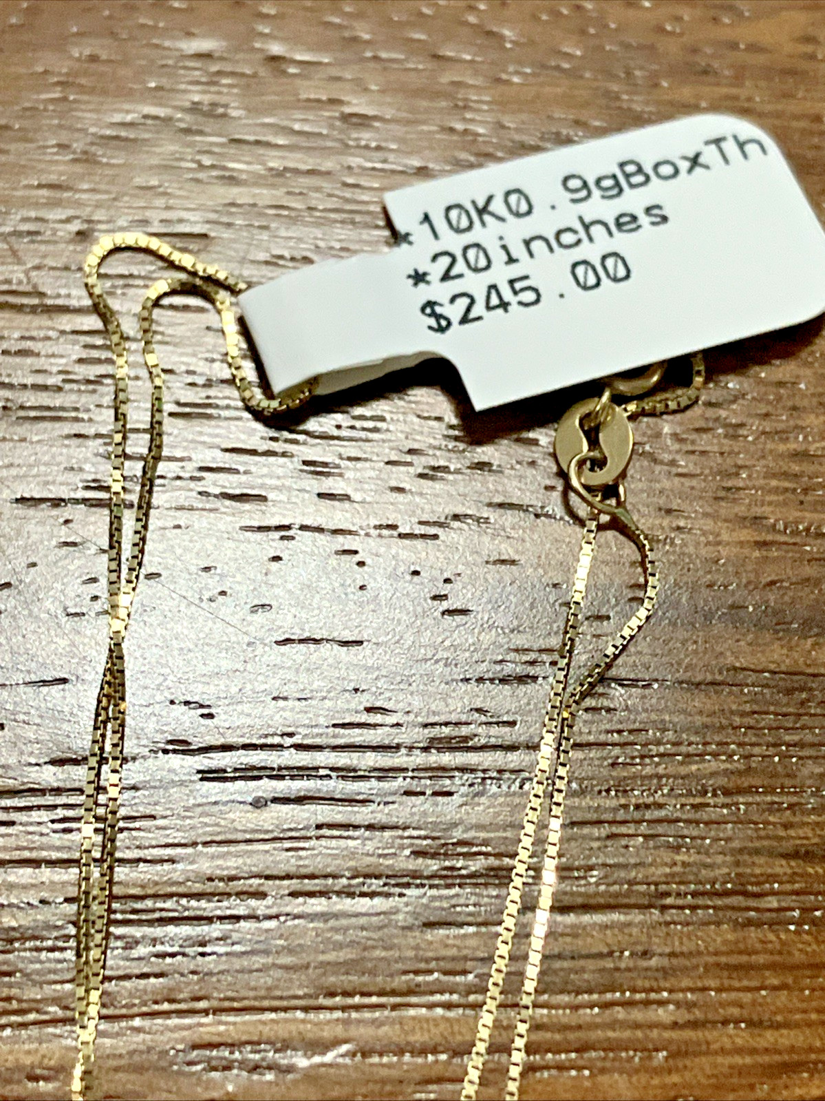 10kt Real Gold Thin Box Chain 0.9grams 20inches GND Brand New with Retail Tag