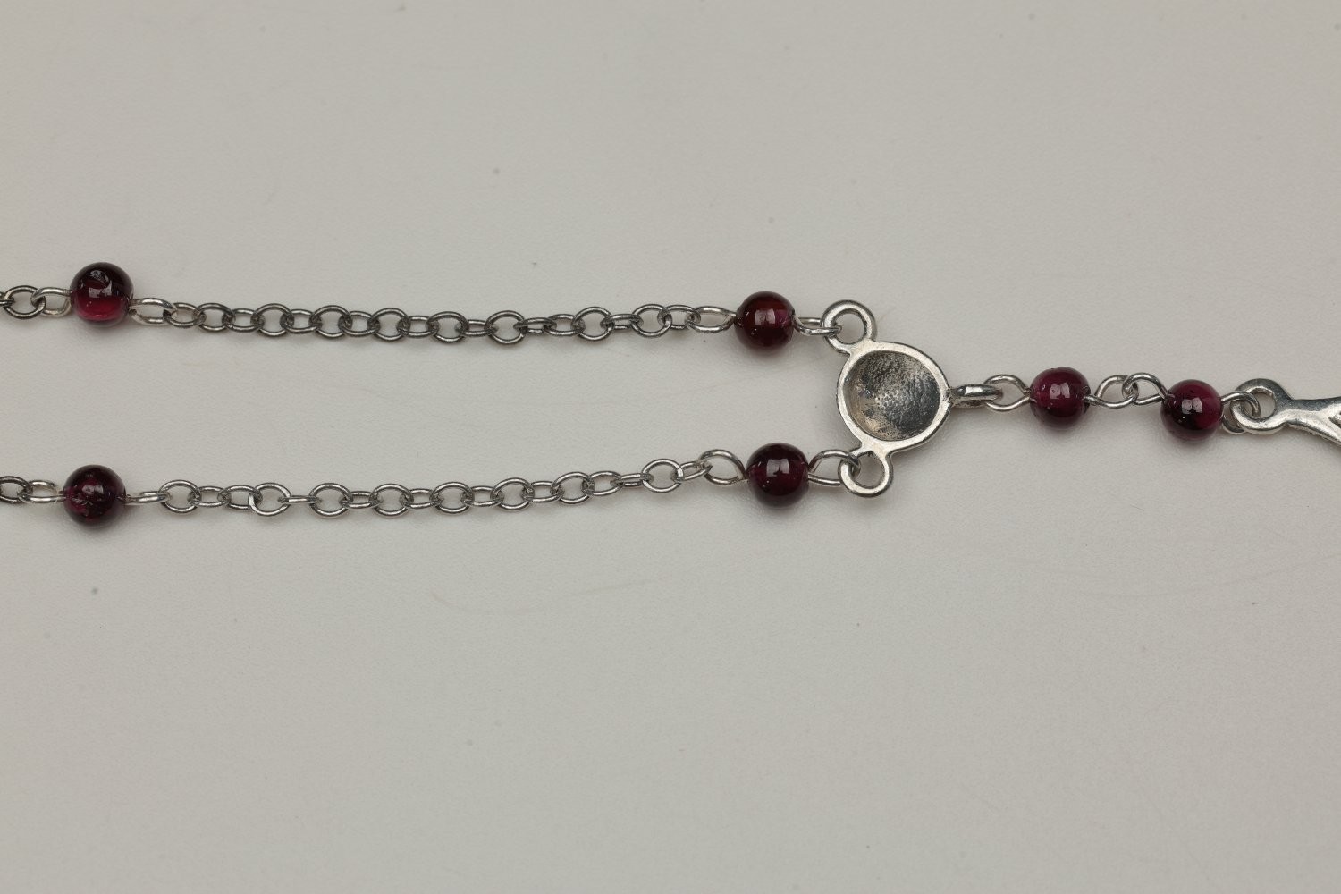 Vintage 925 Sterling Silver Marcasite Garnet Beaded Y-Drop Pendant Necklace 25g