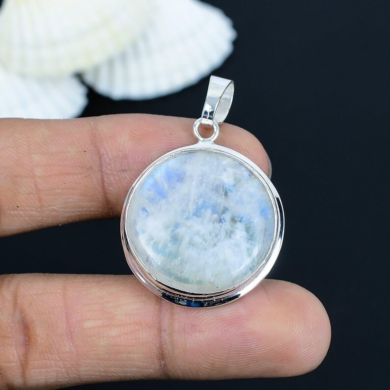 Natural Rainbow Moonstone Gemstone Pendant 925 Sterling Silver Handmade Jewelry
