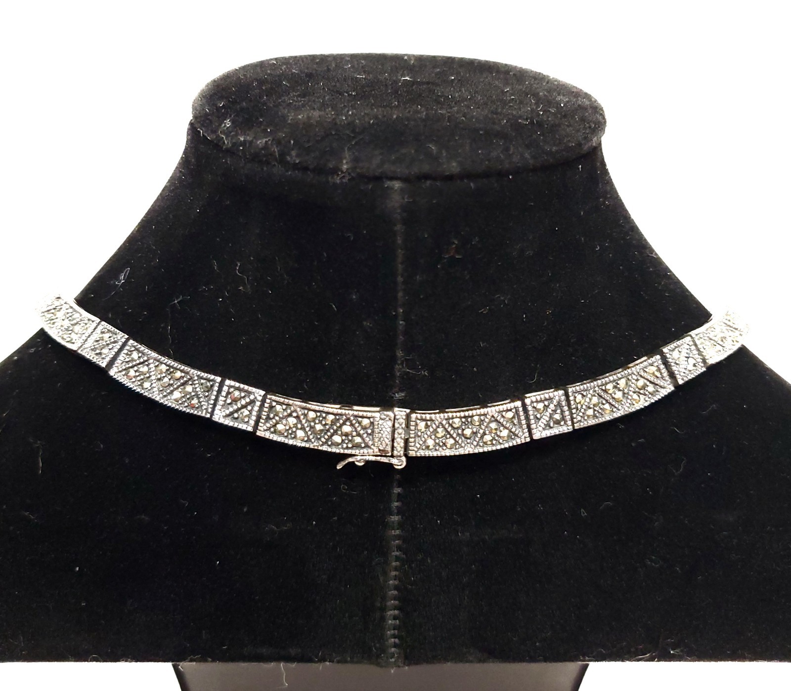 Art Deco Style Sterling Silver 925 Marcasite & Multi Gemstone Necklace Estate