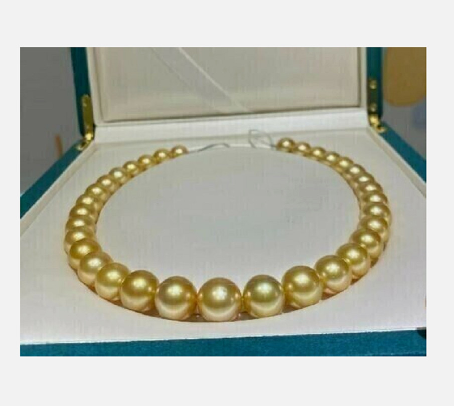 AAAA 10-11mm NATURAL REAL round South sea deep golden pearl necklace 18in