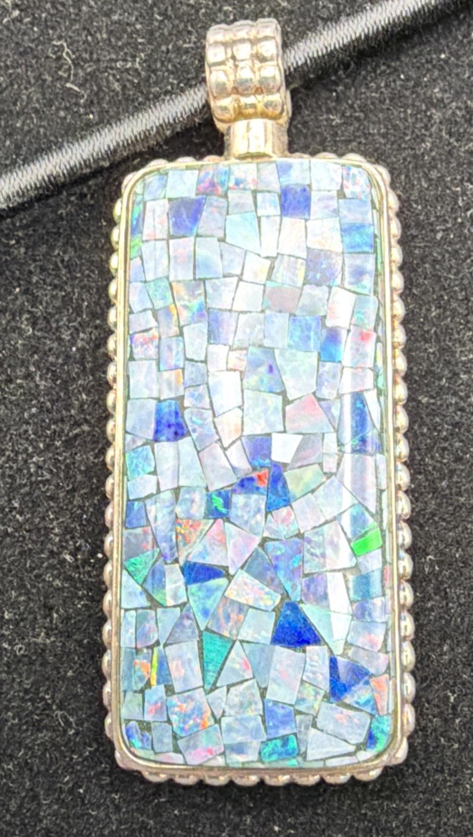 Vintage DRT Jay King Mine Finds Mosaic Opal/Mosaic Turquoise Pendant Necklace