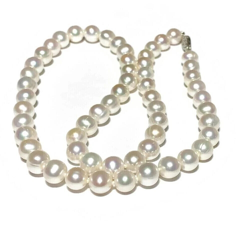 Japanese Akoya 9-10mm white Pearl Necklace 18″ 14K Gold Clasp